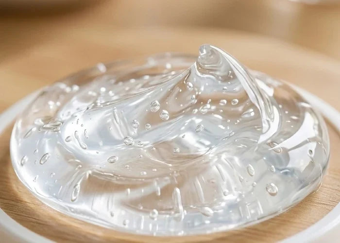 Close-up of gel moisturizer texture showing a lightweight, oil-free consistency