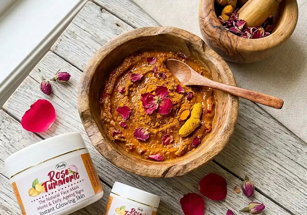 rose petals and turmeric powder for glowing skin naturally at home