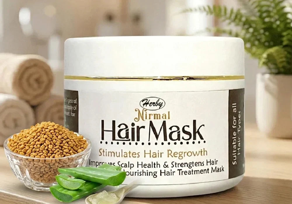 Close up view of herbal hair products containing fenugreek  and aleovera for hair regrowth