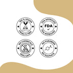 Certification badges for Herby After Bite showing vegan, cruelty-free, FDA approved, chemical and paraben-free claims.
