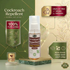 Promotional graphic for Herby Cockroach Repellent highlighting pure herbs, cruelty-free, vegan, and DEET-free formula.