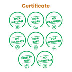 Certificate graphic for Herby Shuddhikaran showing natural, vegan, paraben-free, sulphate-free, and FDA approved claims.
