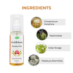 Herby Shuddhikaran bottle shown with camphor, nepetoideae, Indian borage, and tea tree ingredients labeled clearly.