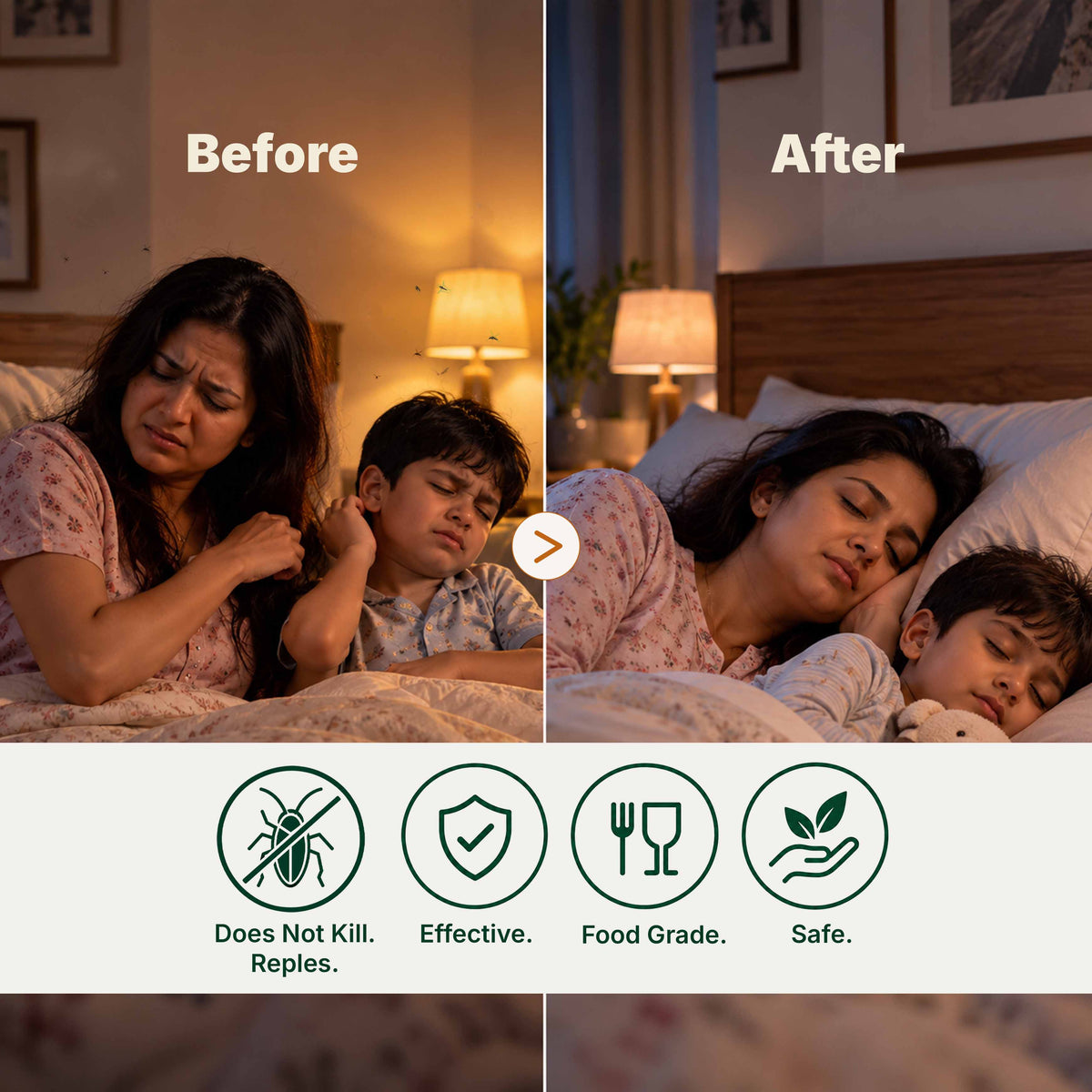 Herby mosquito repellent showing mosquito protection during sleep