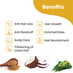Herby Nirmal Hair Oil benefits graphic highlighting hair growth, anti-dandruff care, shine and scalp nourishment.